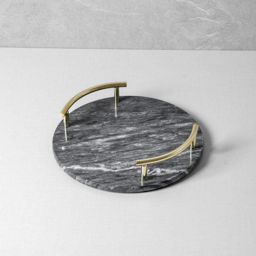 Round Marble Tray with Gold Handle - Black 25.3 cm 6