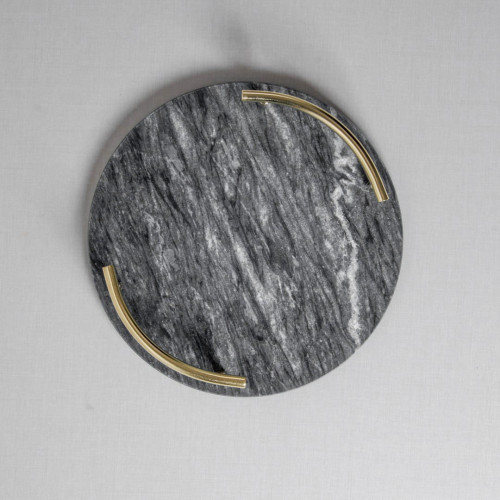 Round Marble Tray with Gold Handle - Black 25.3 cm 7