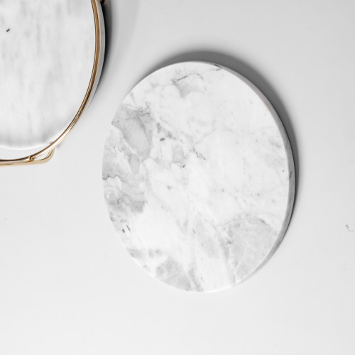 Round Marble Tray with Gold Handle - White 25.3 cm 2