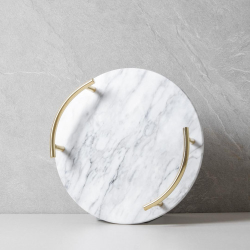 Round Marble Tray with Gold Handle - White 25.3 cm 3
