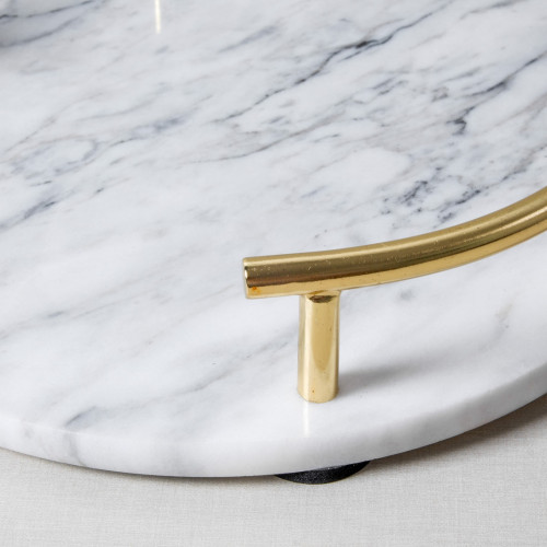 Round Marble Tray with Gold Handle - White 25.3 cm 5