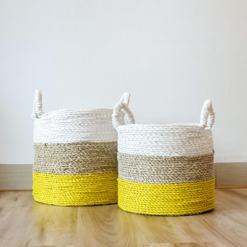 Handwoven Basket Round - Pixie Yellow 2