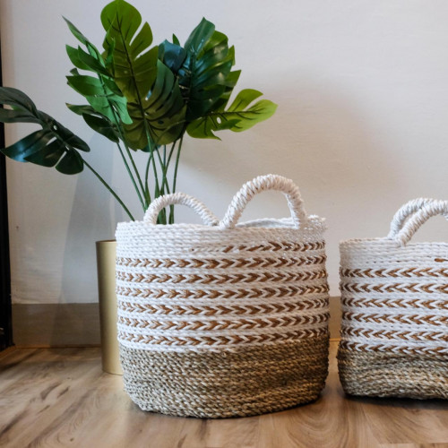 Handwoven Basket Round - Brown Accent 2
