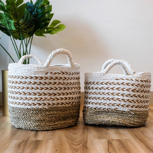 Handwoven Basket Round - Brown Accent 3