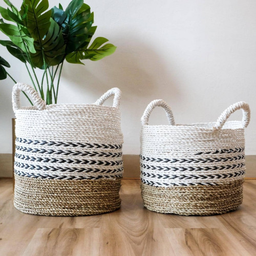Handwoven Basket Round - Blue Accent 2