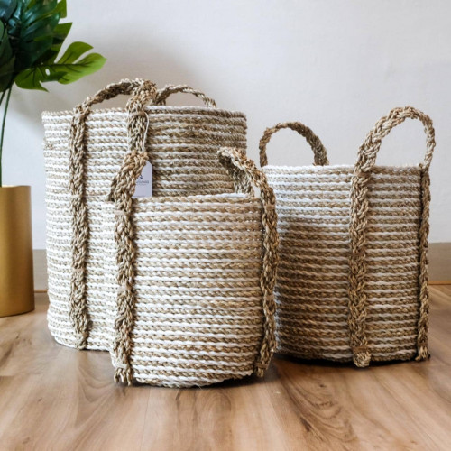 Handwoven Basket Round - Ivory 2