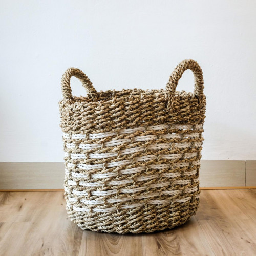 Handwoven Basket Round - Rustic Tan