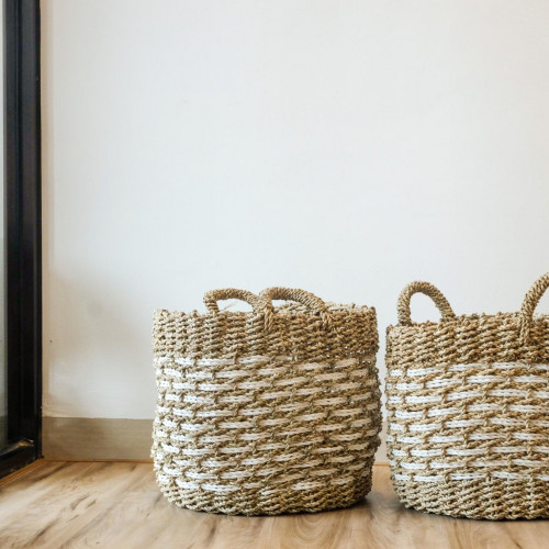 Handwoven Basket Round - Rustic Tan 2