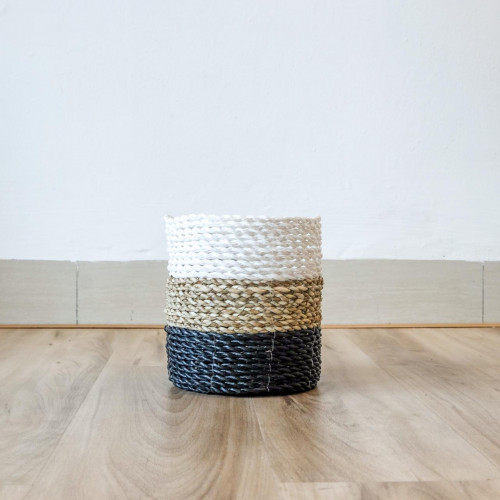 Handwoven Basket Round - Black & White