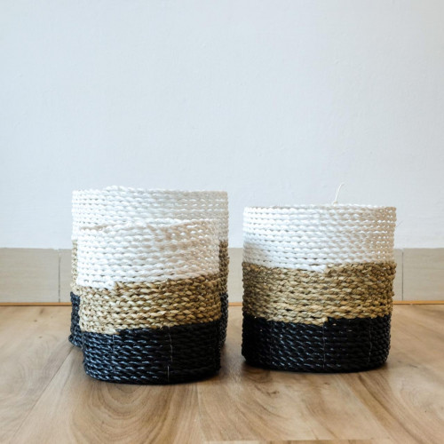 Handwoven Basket Round - Black & White 2