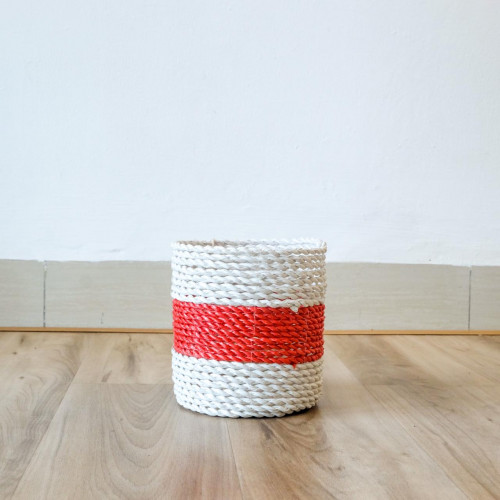Handwoven Basket Round - Red & White