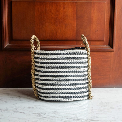Handwoven Basket Round M - Zebra Stripes