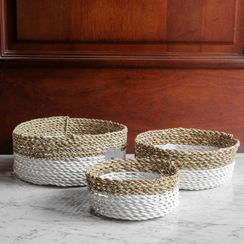 Handwoven Short Basket Round - Angkor Weave 4