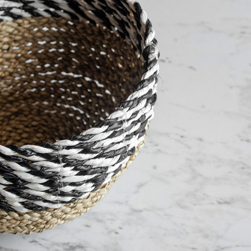Handwoven Short Basket Round - Black & White 2
