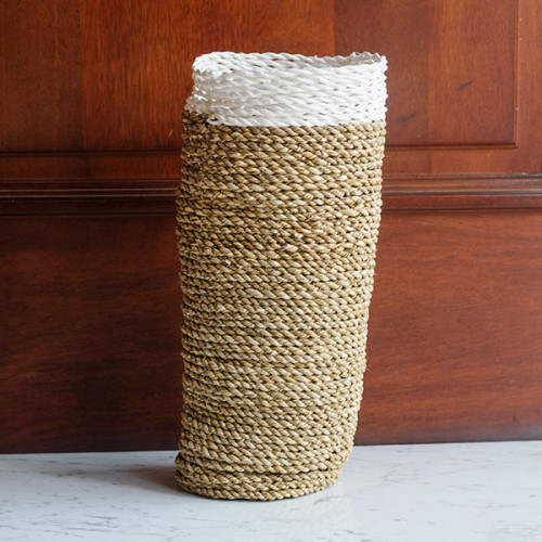 Handwoven Tall Vase - White & Ivory