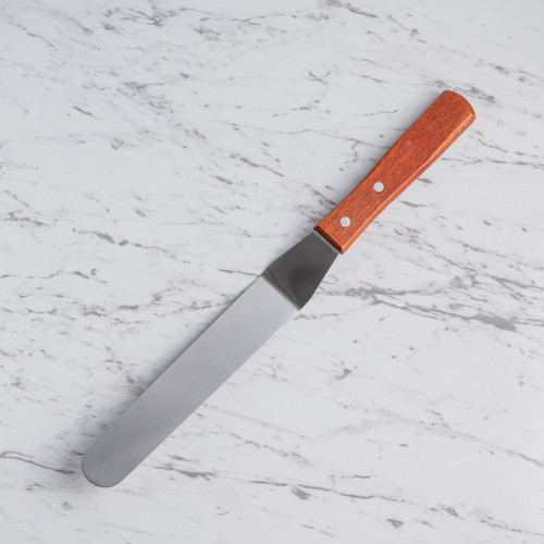 Cake Decor Spatula Angled w Wood Handle 8"