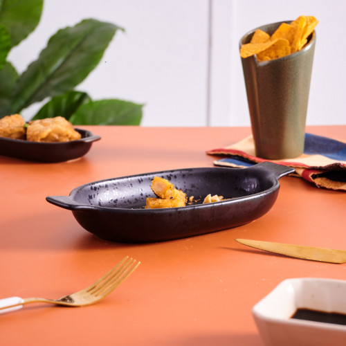 Sango Black Small Oval Eared Dish 19 x 11.1cm 3