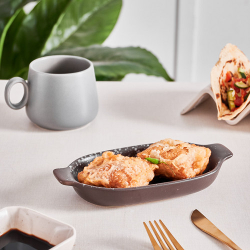 Sango Brown Individual Oval Eared Dish 15.4 x 8.9cm 4