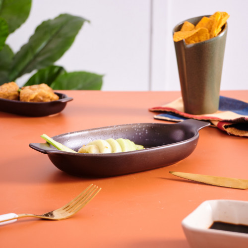 Sango Brown Small Oval Eared Dish 19 x 11.1cm 4