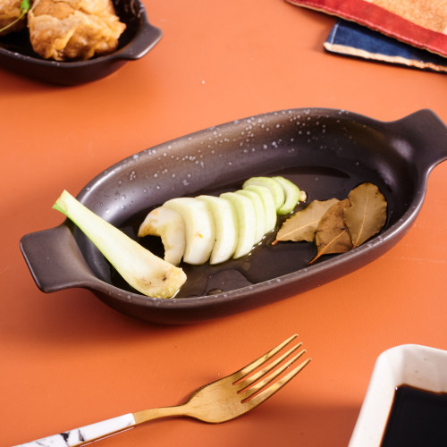 Sango Brown Small Oval Eared Dish 19 x 11.1cm 5