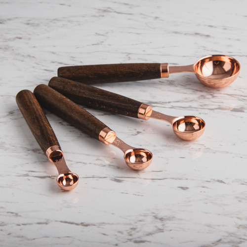 Rose Gold Measuring Spoon Set w/ Wooden Handle