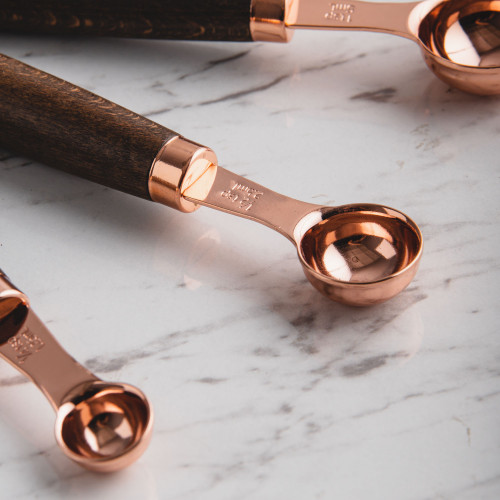Rose Gold Measuring Spoon Set w/ Wooden Handle 4