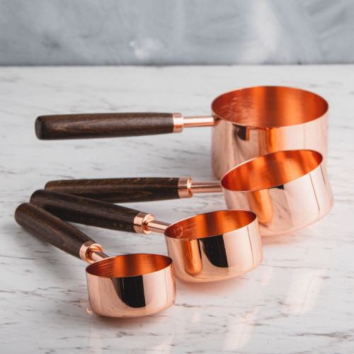 Rose Gold Measuring Cup Set w/ Wooden Handle