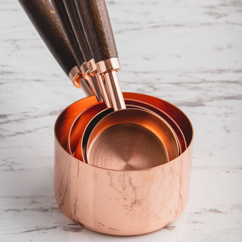 Rose Gold Measuring Cup Set w/ Wooden Handle 5