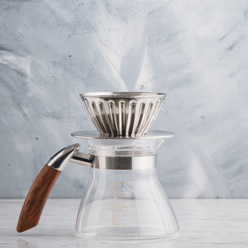Glass Server Set Wood Handle 500ml w/ Dripper