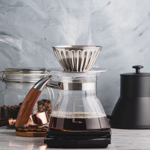 Glass Server Set Wood Handle 500ml w/ Dripper 5