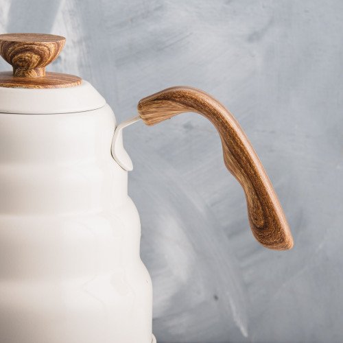 Electric Gooseneck Kettle Set Wood & White 1L 2