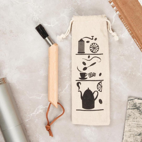 Coffee Grinder Brush / Beech Brown + Cloth Bag
