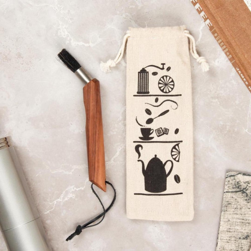 Coffee Grinder Brush / Walnut Brown + Cloth Bag