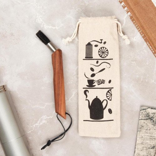 Coffee Grinder Brush / Walnut Brown + Cloth Bag