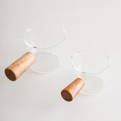 Glass Mini Creamer Jug Wood Handle 3