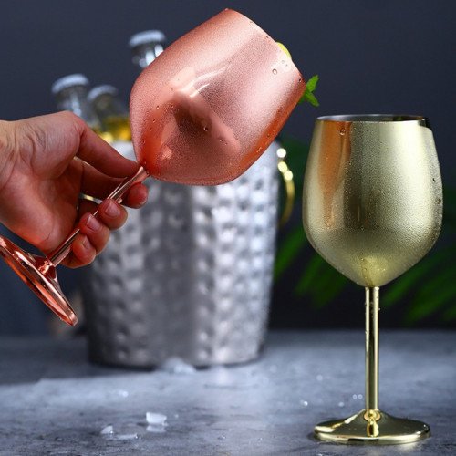 Stainless Steel Wine Glass 500ml - Rose Gold 4