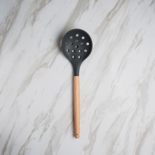 Woody Black Silicone Slotted Spoon 02