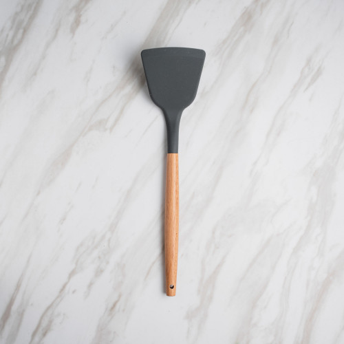 Woody Black Silicone Frying Spatula