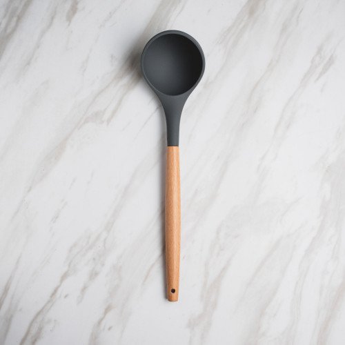 Woody Black Silicone Soup Ladle