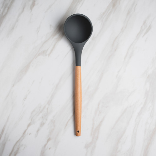 Woody Black Silicone Soup Ladle