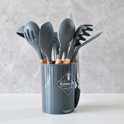 Woody Black Plastic Kitchen Utensils Bucket 6