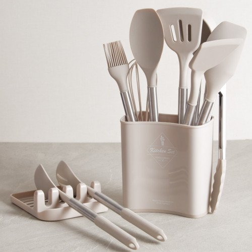 Light Khaki Silicone Utensil Bucket and Tray 4