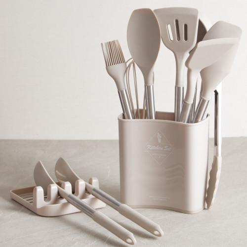 Light Khaki Silicone Utensil Bucket and Tray 4