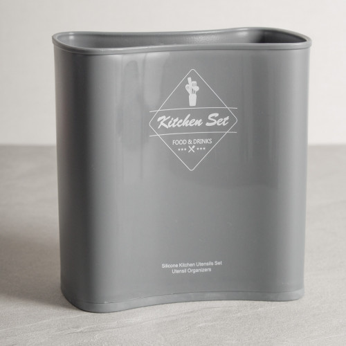Slate Grey Silicone Utensil Bucket and Tray