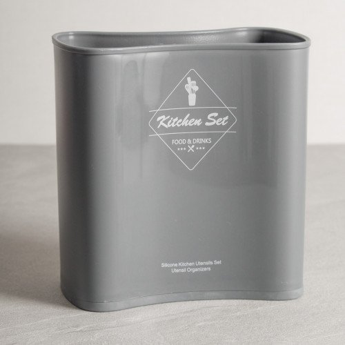 Slate Grey Silicone Utensil Bucket and Tray