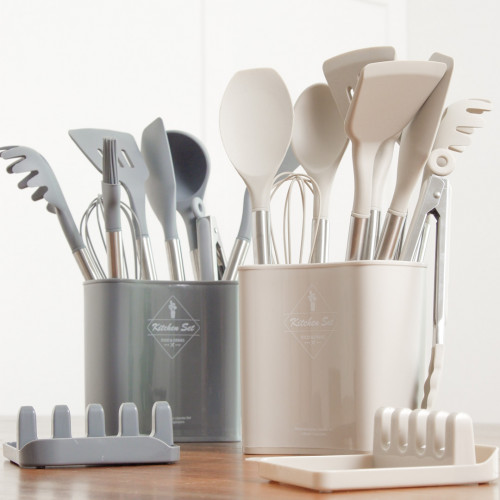 Slate Grey Silicone Utensil Bucket and Tray 4