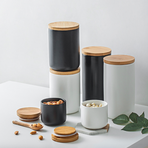 Ceramic Food Jar Black with Lid 260ml