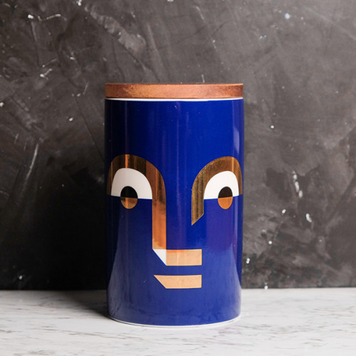 Face Expression Blue Kitchen Canister