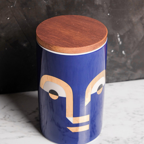 Face Expression Blue Kitchen Canister 3