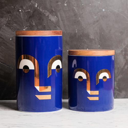 Face Expression Blue Kitchen Canister 5